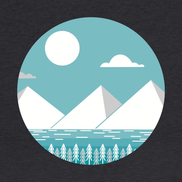 Geometric Mountains Line Art Sun Moon Landscape by Cheapheat